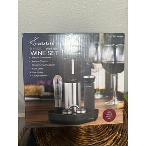 Rabbit Electric Wine Opener 8 Piece Set W/ Foil Cutter, Aerator , Stoppers New